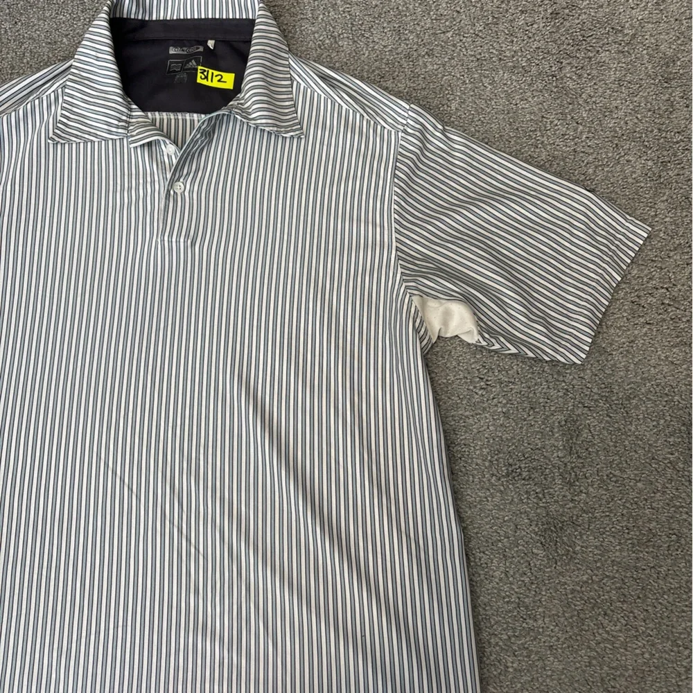 adidas polo shirt mens large‎ blue gray stripe athletic climatecool golf outdoor